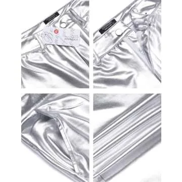 COOFANDY Men's Nightclub Metallic Silver Pants Shinny Slim Disco Hiphop Dance Jeans Pants Costume Party Clubwear,Extravagant Grey,X-Large