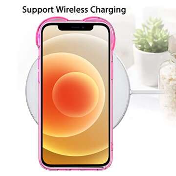 LSL for iPhone 12 Clear Case Cute Love Heart Design for Women Gilrs with Screen Protector Crystal Transparent Slim Fit Full Body Soft TPU Bumper Shockproof Protective Neon Pink Cover-Hot Pink