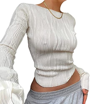 Stylish ABYOVRT Women Sexy Textured Crop Top - Elegant Versatility!