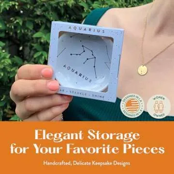 Lucky Feather Zodiac Ring Dish for Women – Glazed Ceramic Jewelry Tray with Astrological Constellation Depicted in Opulent Metallic Gold - Aquarius