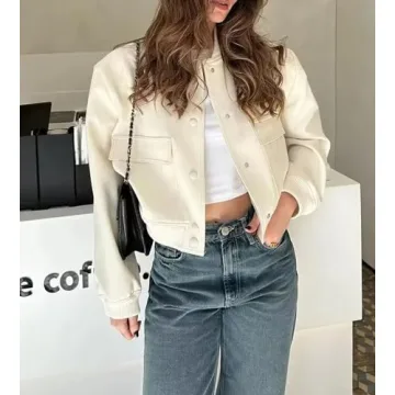 Trendy EOICIOI Women's Cropped Bomber Jacket in Multiple Colors