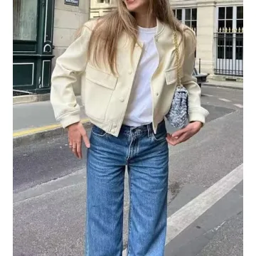 Trendy EOICIOI Women's Cropped Bomber Jacket in Multiple Colors