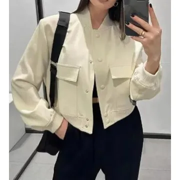 Trendy EOICIOI Women's Cropped Bomber Jacket in Multiple Colors