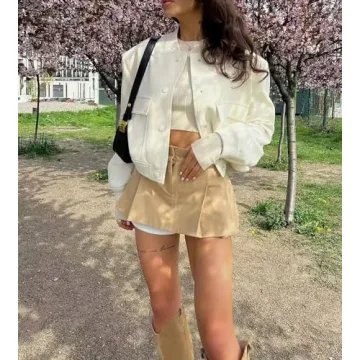 Trendy EOICIOI Women's Cropped Bomber Jacket in Multiple Colors