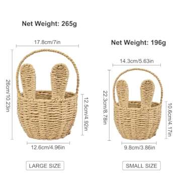 LAZYWON 2pcs Small Wicker Easter Basket for Kids - 7" x 5" Mini Bunny Basket for Organizing Flowers Storage Bins, Cute Small Woven Gift Baskets Empty for Halloween Christmas Valentine's Day Wedding