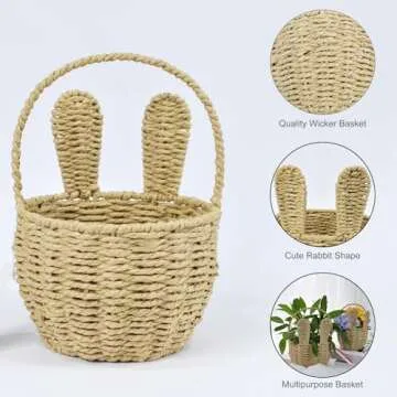 LAZYWON 2pcs Small Wicker Easter Basket for Kids - 7" x 5" Mini Bunny Basket for Organizing Flowers Storage Bins, Cute Small Woven Gift Baskets Empty for Halloween Christmas Valentine's Day Wedding