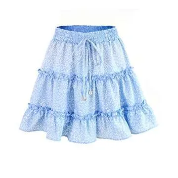 Salamola Women's Leopard Asymmetrical Ruffles High Waist Printed Cute Casual Mini Skirt (Z1637 Light...