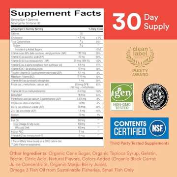 SmartyPants Kids Multivitamin Gummies: Omega 3 Fish Oil (EPA/DHA), Vitamin D3, C, Vitamin B12, B6, A, K & Zinc for Immune Support, Biotin, Grape, Cherry & Berry Flavors, 120 Count (30 Day Supply)