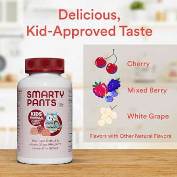 SmartyPants Kids Multivitamin Gummies: Omega 3 Fish Oil (EPA/DHA), Vitamin D3, C, Vitamin B12, B6, A, K & Zinc for Immune Support, Biotin, Grape, Cherry & Berry Flavors, 120 Count (30 Day Supply)