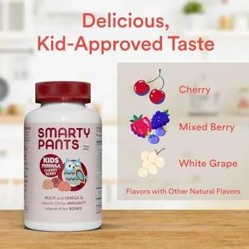 SmartyPants Kids Multivitamin Gummies: Omega 3 Fish Oil (EPA/DHA), Vitamin D3, C, Vitamin B12, B6, A, K & Zinc for Immune Support, Biotin, Grape, Cherry & Berry Flavors, 120 Count (30 Day Supply)