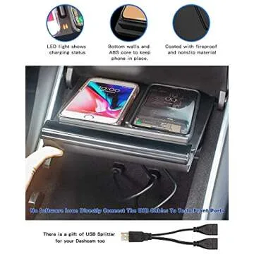 TAPTES Wireless Charger for Tesla Model 3 2017 2018 2019 2020, Dual Phone Charging Pad for Tesla Model 3 Accessories, Car Center Console Interior, Compatible with iPhone & Smartphones, Black
