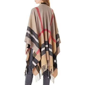 Women's Plaid Shawl Wrap Warm Cardigan Open Front Poncho Cape for Central Air Conditioning or Public Chilly Places