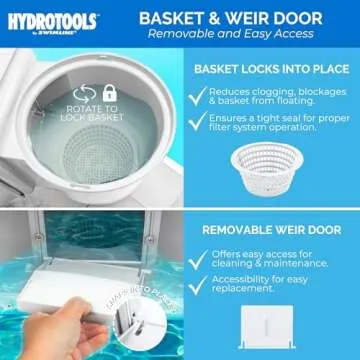 SWIMLINE HYDROTOOLS Standard Thru-Wall Above Ground Pool Skimmer Kit | ABS Construction | Pool Skimmer | Large Debris Basket | Snap-In & Removable Weir | Above Ground Pool Skimmer | Easy Basket Access
