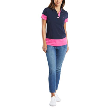Nautica Women's Toggle Accent Short Sleeve Soft Stretch Cotton Polo Shirt, Navy, Small