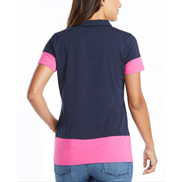 Nautica Women's Toggle Accent Short Sleeve Soft Stretch Cotton Polo Shirt, Navy, Small