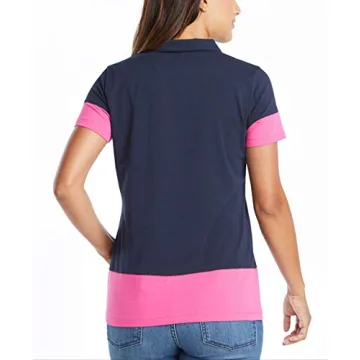 Nautica Women's Toggle Accent Short Sleeve Soft Stretch Cotton Polo Shirt, Navy, Small