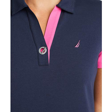 Nautica Women's Toggle Accent Short Sleeve Soft Stretch Cotton Polo Shirt, Navy, Small