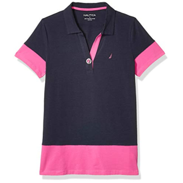 Nautica Women's Toggle Accent Short Sleeve Soft Stretch Cotton Polo Shirt, Navy, Small