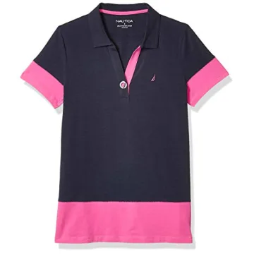 Nautica Women's Toggle Accent Short Sleeve Soft Stretch Cotton Polo Shirt, Navy, Small