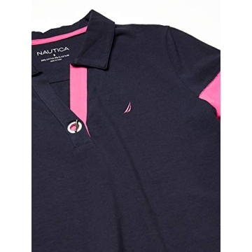 Nautica Women's Toggle Accent Short Sleeve Soft Stretch Cotton Polo Shirt, Navy, Small