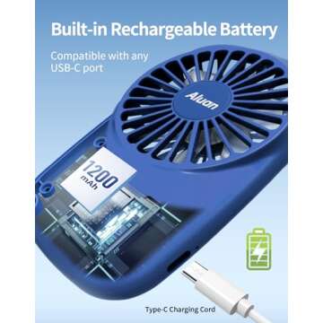 Aluan Handheld Fan Mini Fan Powerful Small Personal Portable Fan Speed Adjustable USB Rechargeable Cooling for Kids Girls Boys Woman Man Home Office Outdoor Travel, Navy Blue