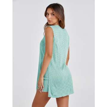 Bianstore Women's Summer Sweater Set Sleeveless Knit Pullover Top Matching Shorts 2 Piece Beach Vacation Outfits(Teal-X-Small)