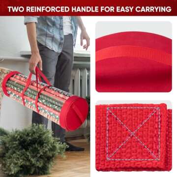 BALEINE Christmas Wrapping Paper Organizer Storage, 41" Gift Wrapping Paper Storage Containers, Clear PVC with Durable 600D Oxford Fabric Gift Wrap Paper Holder Fits 18-25 Rolls, Golden