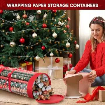 BALEINE Christmas Wrapping Paper Organizer Storage, 41" Gift Wrapping Paper Storage Containers, Clear PVC with Durable 600D Oxford Fabric Gift Wrap Paper Holder Fits 18-25 Rolls, Golden