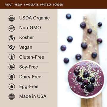 Sun Bay Organics Chocolate Vegan Protein Powder - 1.46 lb of Plant Based Organic 21g Protein Blend Shake Mix - Soy, Dairy, and Gluten Free