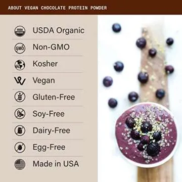 Sun Bay Organics Chocolate Vegan Protein Powder - 1.46 lb of Plant Based Organic 21g Protein Blend Shake Mix - Soy, Dairy, and Gluten Free