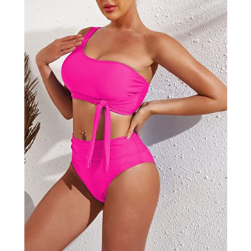 Pink Queen One Shoulder Bikini - Flattering Swimwear