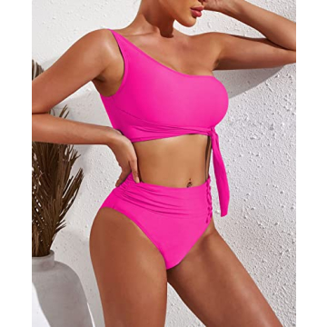 Pink Queen One Shoulder Bikini - Flattering Swimwear