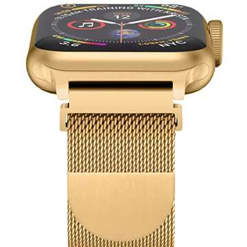 Metal Milanese Loop Band Compatible with Apple Watch Band 38mm 40mm 41mm 42mm 44mm 45mm 49mm Women Men, Stainless Steel Mesh Magnetic Adjustable Strap for iWatch Series Ultra/8/7/6/5/4/3/2/1/SE, Gold