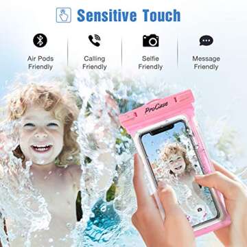 ProCase 2 Pack Waterproof Phone Pouch, Underwater Phone Case Up to 7", Dry Bag for iPhone 16 15 14 13 Pro Plus Max, Galaxy S24 S23 S22 Ultra Pixel, Beach Essentials -Pink & Black