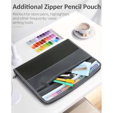 Sooez Accordion File Organizer with Safe Zipper, 12 Pocket Expanding File Folder with Front Pencil Pouch, Portable Monthly Paper Bill Tax Receipt Organizer, School Office Supplies, Letter Size, Grey