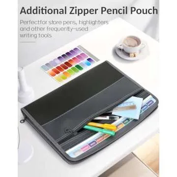 Sooez Accordion File Organizer with Safe Zipper, 12 Pocket Expanding File Folder with Front Pencil Pouch, Portable Monthly Paper Bill Tax Receipt Organizer, School Office Supplies, Letter Size, Grey