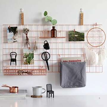 FRIADE Rose Gold Metal Wall Grid Panel for Stylish Displays