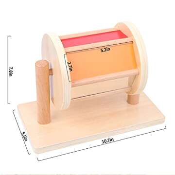 Montessori Toys for Babies 6-12 Months Boys and Girls, Wooden Spinning Rainbow Drum with Mirror and ...