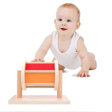 Montessori Toys for Babies 6-12 Months Boys and Girls, Wooden Spinning Rainbow Drum with Mirror and Bell for Infant Toddler, Sensory Development Toys for 1 Year Old Baby Gift