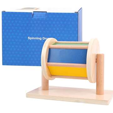 Montessori Toys for Babies 6-12 Months Boys and Girls, Wooden Spinning Rainbow Drum with Mirror and Bell for Infant Toddler, Sensory Development Toys for 1 Year Old Baby Gift