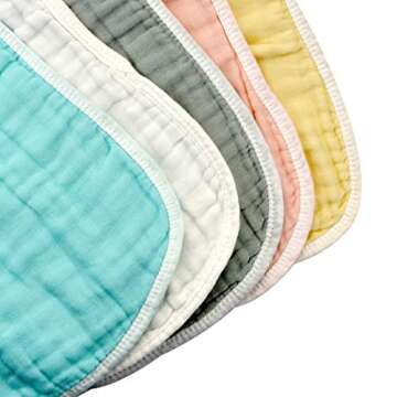 Dxhycc 5 Pieces Muslin Burp Cloths, 6 Layers Thicken Extra Soft and Absorbent, Organic Cotton, Perfect for Newborn Baby, 19 x 10 Inch