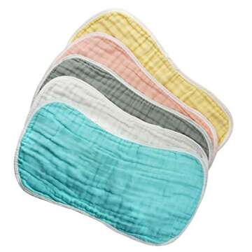 Dxhycc 5 Pieces Muslin Burp Cloths, 6 Layers Thicken Extra Soft and Absorbent, Organic Cotton, Perfect for Newborn Baby, 19 x 10 Inch