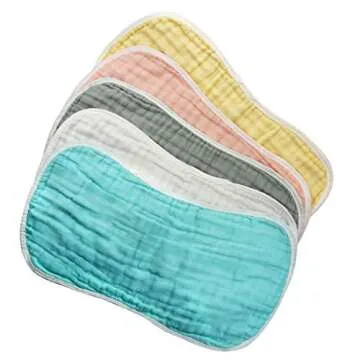 Dxhycc 5 Pieces Muslin Burp Cloths, 6 Layers Thicken Extra Soft and Absorbent, Organic Cotton, Perfect for Newborn Baby, 19 x 10 Inch
