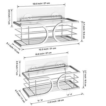 SWIFTSHARK Adhesive Shower Caddy Shelf, No Drilling Wall Mounted Stainless Steel Shower Organizer for Inside Shower, Rustproof Bathroom Storage Shelf & Kitchen Spice Rack - 2 Pack (Silver)