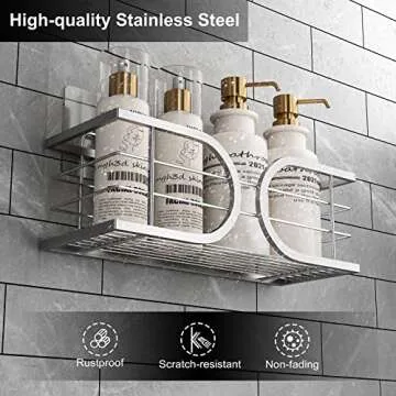 SWIFTSHARK Adhesive Shower Caddy Shelf, No Drilling Wall Mounted Stainless Steel Shower Organizer for Inside Shower, Rustproof Bathroom Storage Shelf & Kitchen Spice Rack - 2 Pack (Silver)