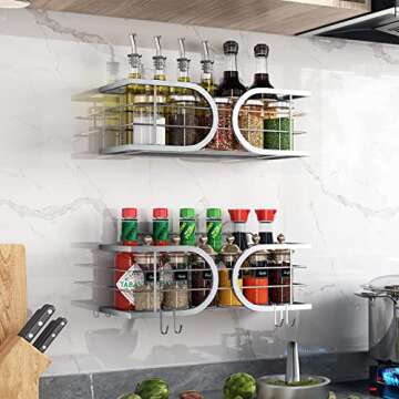 SWIFTSHARK Adhesive Shower Caddy Shelf, No Drilling Wall Mounted Stainless Steel Shower Organizer for Inside Shower, Rustproof Bathroom Storage Shelf & Kitchen Spice Rack - 2 Pack (Silver)