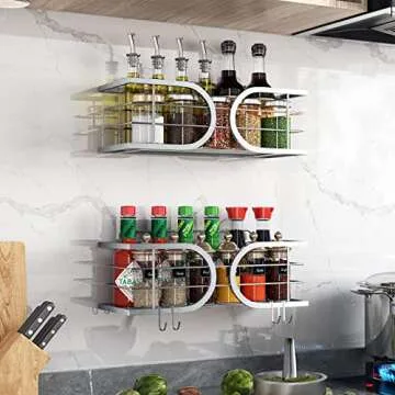 SWIFTSHARK Adhesive Shower Caddy Shelf, No Drilling Wall Mounted Stainless Steel Shower Organizer for Inside Shower, Rustproof Bathroom Storage Shelf & Kitchen Spice Rack - 2 Pack (Silver)