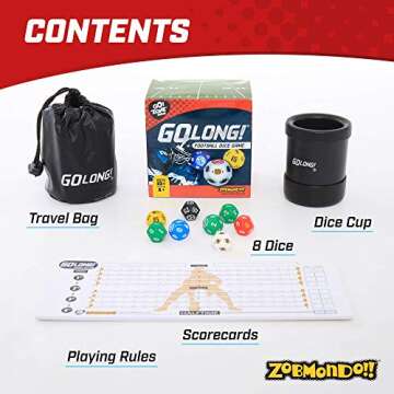 Zobmondo!! GoLong Football Dice Game | for Sports Fans, Families and Kids | Includes Travel Bag for Dads and Boys