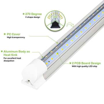 hykolity 4FT LED Shop Light, V Shape Integrated T8 LED Tube Light, 5200LM, 40W, 6500K Super Bright White,high Output Linkable Shop Lights W/Built-in ON/Off Switch for Warehouse, ETL, 10 Pack