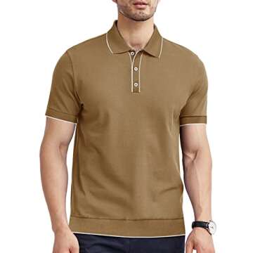 ALTAIREGA Men's Cotton Polo Shirts Casual Short Sleeve Classic Fit Shirt with Knit Rib Trim Hem A-Kh...